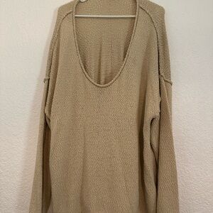 Aerie Tan V-Neck Sweater with Relaxed Fit